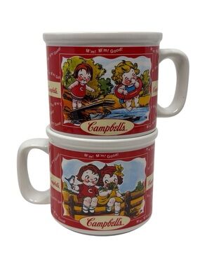 Vintage Pair of Campbell’s soup mugs featuring two scenes w/two Campbell’s kids